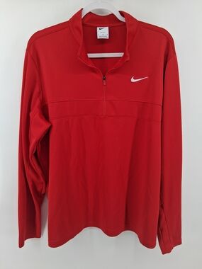 Nike Red Long-Sleeve Half-Zip Pullover with White Swoosh